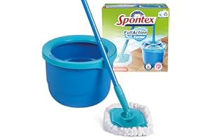 Spontex Full Action Corner System Spin Mop and Bucket Set | Reaches Tight Corners | Easy 360° Wringing & Rinsing System | Cleans Laminate, Wood & Tile Flooring | 1 Microfibre Mop Head