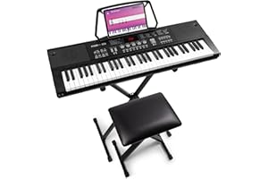 Max KB15 Clavier Électronique 61 Touches, Pack complet avec Banc, Casque Audio et Stand Inclus, Synthétiseur Débutant, Deux Haut-parleurs Intégrés, Idéal pour Démarrer votre Apprentissage