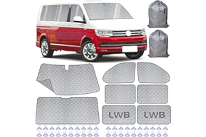 VEXNOOK Internal Thermal Blind Set - 8 Pcs Compatible with VW T5/T6 Van LWB (Long Wheelbase), Multi-Layer Durable Material, Silver Reflective Effect, Easy Storage