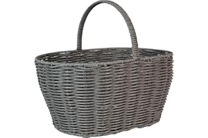 UNUS Cestino per la spesa effetto rattan, durevole e resistente alle intemperie, ideale per la spesa, picnic e conservazione, cestino in plastica con manico robusto, grande, grigio