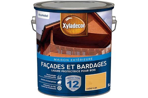 Xyladecor - Lasure Protectrice pour Bois Extérieur - Façades, Bardages, Chalets - Couleur : Satin Chêne Clair - Quantité : 5L - 5324300