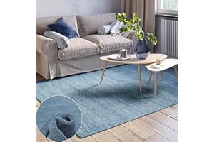 ‎MY-RUG MY-RUG Handloom Wollteppich Devi 200 x 140 cm - Beruhigendes Blau für das Schlafzimmer. Handgewebt, angenehmes Laufgefühl.