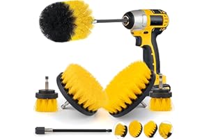 HOTACE 6 Pack Drill Brush Attachment Set - Power Scrubber Cleaning Brushes with Extended Long Attachment for Floor, Grout, Carpet, Tile, Tub, Car Wheels,Toilet, Bathroom Kitchen Surface Clean (Yellow, 6 Pcs)