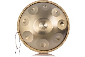 LOMUTY Handpan 432 HZ Débutant, Drum Instrument 9 Tons 19 Pouces, Hand Pan D Mineur, Tambour à Main avec Sac de Batterie et Support-Handpan pour la Guérison par le Son, la Méditation, le Yoga, Or