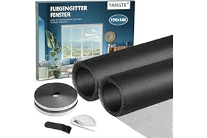 YANGTE Moustiquaire pour Fenetre (150x180 cm | Noir | Lot de 2) - Filet Anti Insecte avec Ruban Adhésif Puissant, Moustiquaire bricolables et sans perçage