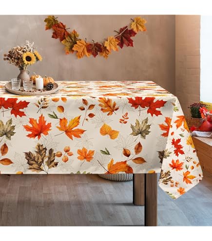 Tovaglia Thanksgiving Antimacchia: Stampa Foglie D'Acero, Rettangolare 130x220cm, PVC Impermeabile