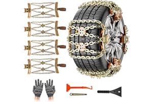 Oziral Cadenas de Nieve 4 piezas Cadenas Ajustables Cadenas de Nieve Resistentes con Pala de Nieve de plástico y Guantes Cadenas de Nieve Duraderas para Coches Camiones SUV Ancho 165-265 mm