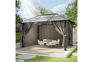 Devoko Tonnelle de Jardin 3x4 Imperméable et Stable, Tonnelle de Jardin Exterieur en Aluminium, Gloriette avec Toit Fixe Résistant aux UV, Hardtop Pavillon Convient pour Les Scènes Extérieures, Gris