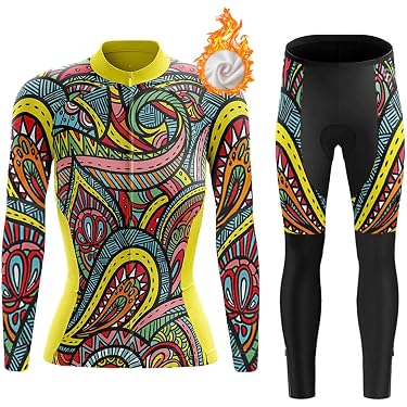 Set Ciclismo Donna A Maniche Lunghe - Maglia E Pantaloncini Con Cuscino Gel, Traspirante, Per Mountain Bike E Corsa