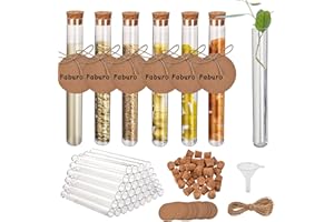 Faburo 100 Reagenzglas mit Korken, 16x100mm(14ml) Reagenzgläser, Reagenzgläser mit korken mit 100 Stück Kraftpapieranhänger+30m Hanfseil+1 Stück Trichter, für DIY Craft Candy Liquids Spices Blumen