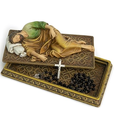 8 Sleeping Saint Joseph Painted Statue | St. Joseph Laying on Bed Platform | Christian Home Décor | Great Catholic Gift for First Holy Communion and Confirmation Multicolor