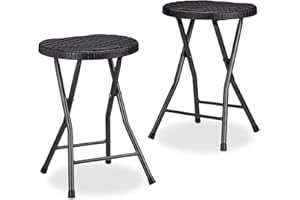 Relaxdays Tabouret de jardin lot de 2 BASTIAN pliant plastique optique rotin balcon terrasse rond résistant HxlxP: 45 x 32,5 x 29 cm, noir