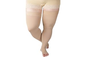 FITTOO Calcetines de Compresión sin Puntera 20-30 mmHg Muslo Medias Altas Soporte Firme de Punta Abierta para Embarazo Trabajo en Oficina Venas Varicosas Edema Hombres y Mujeres 1 Par