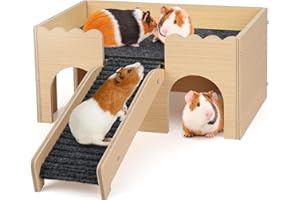 PESNLO Mehrstöckiges Meerschweinchen Versteck mit Treppe und Matten – Extra Groß Meerschweinchen Schloss Abnehmbare Verstecke für Hamster, Kaninchen & Chinchillas，Abnehmbares Haus (Grau)