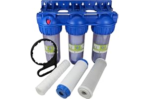 CHM GMBH Système de préfiltre étanche à trois étapes, filtre à eau 3/4 pouces IG pour l'alimentation en eau, pompes domestiques/de jardin, groupe de surpression