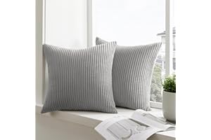 mosayt Grauer Kissenbezug 50x50 2er Set Kordsamt gestreiftes Muster Kissenbezüge Kissenhülle Dekokissen Sofakissen Couchkissen Winter Deko Kissenhüllen Wohnzimmer Schlafzimmer