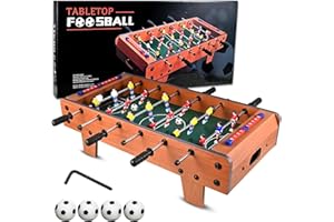 GOLDGE Calcio Balilla, Biliardino in Legno con Gambe da Tavolo, Calcetto da Tavolo per Bambini e Aduti con 4 Palloni da Calcio, 50.5 * 24.5 * 15cm