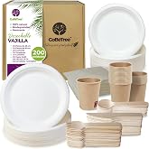 GoBeTree Tableware 200 Pieces 25 People, Disposable Plates Cups and Cutlery | Complete set for children's birthdays and parti
