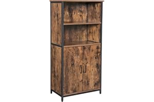 VASAGLE Meuble de Rangement, Buffet, Bibliothèque, 2 Compartiment Ouverts, Étagères Réglables, Cadre en Acier, pour Salon, Cuisine, Bureau, Marron Rustique et Noir LSC66BX