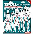 TOTAL - Set of 3 Tool Pliers | Chrome Vanadium Steel | Anti-Fall Protection | Includes 180mm Universal, 160mm Cutting, 160mm Flat Nose Pliers | Ergonomic Grip, Black, Chromium-Vanadium Steel