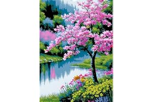 QENSPE 5D Paysage Diamond Painting pour Adulte, DIY Kit Peinture Diamant Arbre, Rivière Diamond Painting Broderie Kit Complet, Diamond Art Point de Croix Decoration Chambre Murale 30x40cm