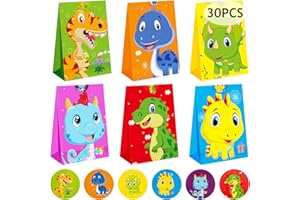 WISEJOY 30 PCS Bolsas Cumpleaños Infantil de Papel Kraft con Diseño de Dinosaurios, Bolsas de Papel para Fiestas Bolsas Kraft para Fiestas Infantiles,Celebraciones,Cumpleaños