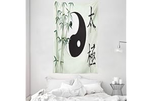 ABAKUHAUS Yin Yang Tapiz, Taiji Unidad, Decoración de pared para dormitorio, 140 x 230 cm, Negro Multicolor