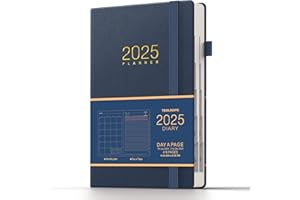 TDOLISSTE - 2025 Agenda Giornaliera, Diario A5 Planner Con Piano Giornaliero di 365 Pagine e Piano Mensile di 24 Pagine, Portapenne e Tasca Interna, Copertina Rigida (Blu)
