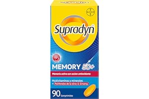 Supradyn Memory 50+ Multivitaminas Para La Memoria Y Concentración, Vitaminas, Vitamina C, Minerales, Ginseng, Zinc, Sin Glúten, Sin Lactosa, Naranja, Amarillo, 90 Comprimidos