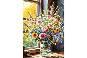 GDYEEH 5D Fleurs Colorées Peinture Diamant Painting Kit, DIY Fenêtre Art du Diamant Complet Kits, Soleil Diamond Art Kits Strass Point de Croix Painting pour Adultes Débutants Maison Décor 30x40 cm