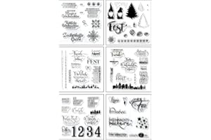 ‎FOLANVOFF Silikonstempel Weihnachten Deutsch, 6 Blätter Clear Stamp Weihnachten, Frohe Weihnachten Stempelset, Silikonstempel Winter, Clear Stempel Set für DIY Bullet Journal Scrapbooking Fotoalbum