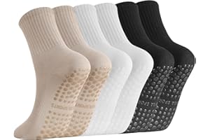 Zuimei 3 Pairs Yoga Grip Socks Women, Womens Long Pilates Socks, Non Slip Pilates Sock for Yoga, Barre, Dance, Ballet, Fitness