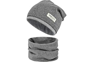 Kinder Beanie Mütze & Loop Schal Set, 95% Baumwolle Mütze Schal Set Mädchen Jungen 2-8 Jahren, Schlauchschal Warme Wintermütze Strickmützen für Herbst Winter Frühling