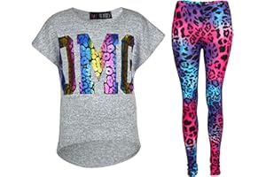 A2Z 4 Kids® Kinder Mädchen OMG Aufdruck T-Shirt Top & Nasses Aussehen Leopard Legging Outfit Satz Alter 7 8 9 10 11 12 13 Jahre