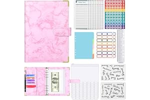 SIMDAO A5 Binder Notizbuch Set, PU Leder Loseblatt Notizbuchmit 12 Pcs Binder Taschen, 12 Budget Bleche, Etikettenaufkleber, Lineal und 5 Farbige Binder-Teiler, Für Financial Planner, Geldsparen