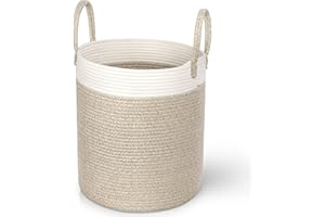 Larkumio Cesto Portabiancheria Salvaspazio Cesto Biancheria Sporca Pieghevole, Cesta Panni Sporchi in in Corda di Cotone con Manico, 40L Cesto Portagiochi Bambini Laundry Basket, Cachi