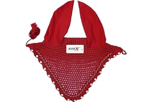 NASX SPORTS Diamante Crystal Horse Fly Hood Veil Ear Bonnet Flyveil Cotton Crochet Handmade Glitter (FULL, Red)