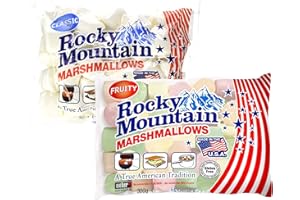 Rocky Mountain Marshmallows Tasting Set Fruity & Classic, bonbons américains traditionnels colorés à rôtir sur un feu de camp, à griller ou à cuire, saveur fruitée, (2x300g)