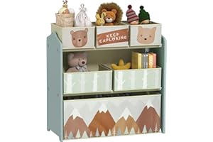 ZONEKIZ Meuble Rangement Enfant, Rangement Jouet Enfant, 6 boîtes Amovibles en Tissu Non tissé, bibliothèque, Organisateur de Jouets pour Salle de Jeu, garderie, école, 63 x 30 x 66 cm, Vert