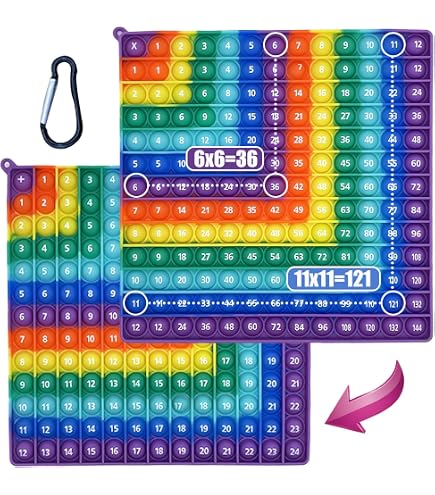 Table De Multiplication Fidget Poppers 2 En 1 – Silicone 24x24 Cm – Apprendre Les Maths En S'amusant, Anti-stress