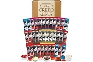 CREDO GIFTS Condiment Sachet Hamper x 35 – Mayo Portions, Ketchup Packs, Hot Sauce Mix, BBQ Style Servings, Brown Sauce, Garlic Mayo, Sweet Chilli Sachets, Mini Condiments for Lunch, Travel, Airbnb, On the Go