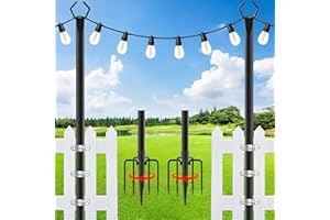 TUAKIMCE 2 Pack 10FT String Light Poles, Heavy Duty Metal Poles with Fork for Outdoor String Lights, Patio Lighting Stand for Outside Deck Garden Wedding Backyard Christmas Party