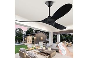 OUENGK 178cm Ventilatore da esterno grande a soffitto senza luce, ventilatore da soffitto nero con telecomando, ventilatore da soffitto moderno in legno con motore dc reversibile per casa
