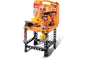 Toy Choi's 82 Pieces Kids Construction Toy Workbench for Toddlers, Kids Tool Bench Construction Set with Tools and Drill, Children Toy Shop Tools for Boys and Girls