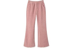 Rolanko Pantaloni Svasati da Ragazza, Vita Elastica Velluto a Coste Lucido Bootcut Leggings a Campana con Perle Bambini Caldi Pantaloni da Jogging con Tasche
