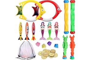 Tatxmalv 27 Pièces Jouets de Plongée, Jouets de Piscine pour Enfants, Natation avec Bâtons de Plongée, Anneaux de Plongée, Torpedo Bandits, Gemme, Sac de Rangement