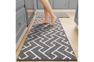 Biscpro Kitchen Rug Set 2 Pieces, Washable Non-Slip 100% Polypropylene Kitchen Floor Mats, Super Absorbent and Stain-Resistant Floor Runner Rug, Hallway Runner, Entryway(Dark Grey, 50x80+50X120cm)