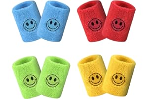 WANGDEFA 8 x Kinder Sport Armbänder Schweißband mit Smiley Gesicht Sport Armbänder Bunte für Sport Geburtstagsfeier Gefälligkeiten