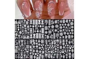JMEOWIO 8 Hojas 3D Pegatinas Para Uñas Navidad Copos de nieve Autoadesiva Nail Art Stickers Christmas Decoración