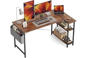 ‎CUBICUBI CubiCubi Computertisch mit Ablagefächern, 140cm Schreibtisch Kleiner L-förmiger Eckschreibtisch mit Regalen, Umkehrbarer Computertisch Schreibtisch mit Bücherregal, Braun